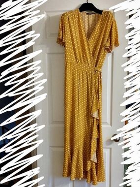 YACUN Summer Polka Dot Maxi Dress in Yellow Size Large